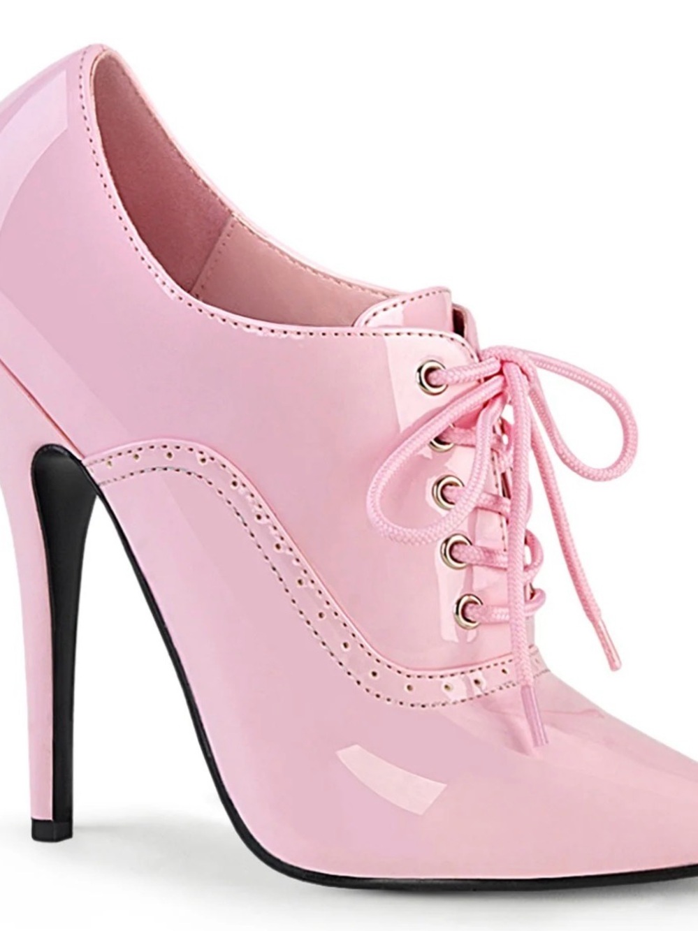 Pleaser Pink Patent Lace-Up Stiletto Heel